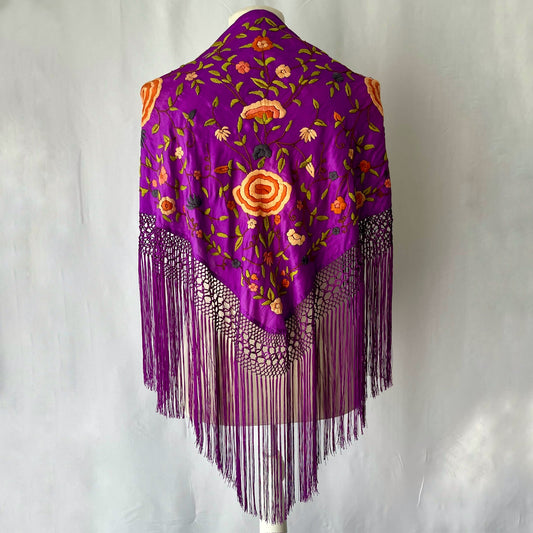 MANTÓN MERCEDES MORADO BORDADO A COLOR